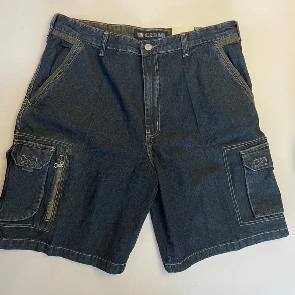 Vintage Y2K Deadstock Faded Cory Denim Cargo Shorts Jorts Size 40 Baggy - Picture 2 of 7